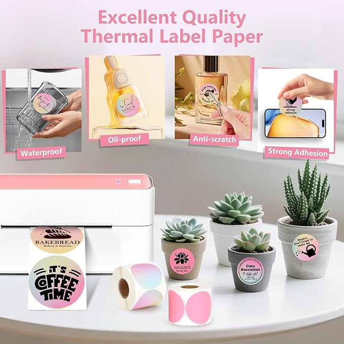 2 Rolls Colorful Thermal Labels,1.96'' Round Label Sticker for Phomemo 241BT,for MUNBYN 130B/RW402B Printer,800Pcs Waterproof Label Paper for Address/Logo/Barcode/Name/Thanks-DeskLoop Office