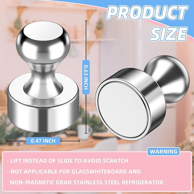 VNDUEEY 40 Pcs Refrigerator Magnets, Rose Gold Strong Magnet for Whiteboard, Fridge Magnet, Small Push Pin Magnets Office, Classroom, Map (Silver)-DeskLoop Office