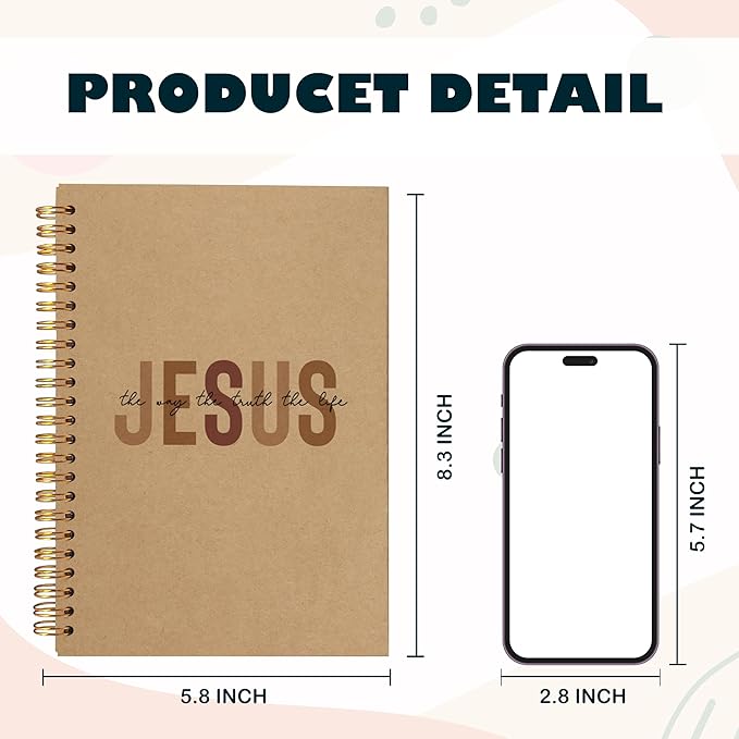Boho Christian Notebook Journal, Christian Gifts for Women, Bible Notebooks for Note Taking, Bible Journaling Notebook, Jesus the Way the Truth the Life Hardcover Spiral Notebook 5.5x8.3 kraft paper-DeskLoop Office