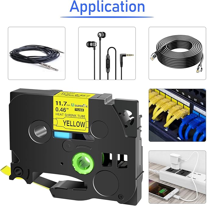 10 Pack Compatible for Ptouch HSe-631 HSe631 HS-631 HS631 Black on Yellow 11.7mm 0.46'' Heat Shrink Tubing Label Tape for Wire Cable use in PT-P710BT P700 P750W P900 Label Printer-DeskLoop Office