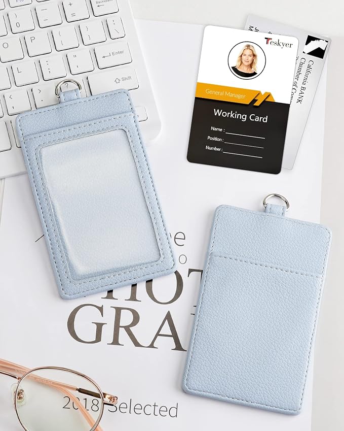 Teskyer Badge Holder with Lanyard, Leather ID Name Badge Card Holder with - Image 9