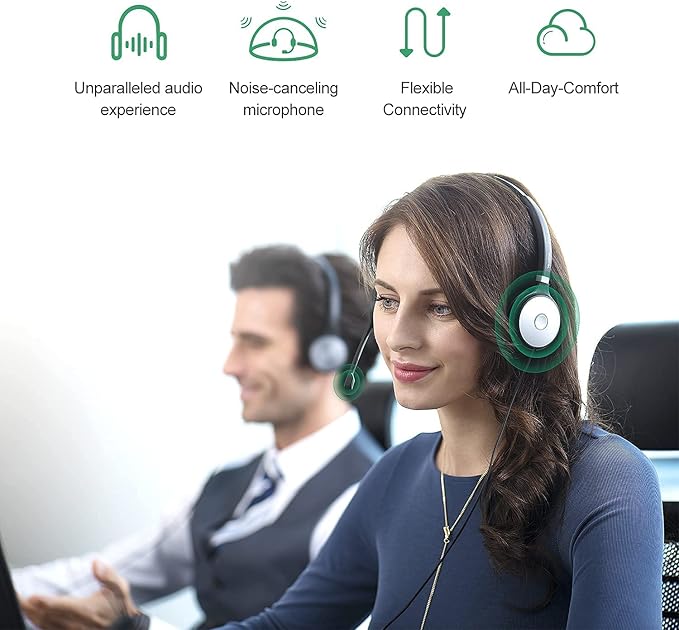 Yealink UH36 Professional USB Headset Wired Headphones for Work Calls and Music, Headset with Noise Cancelling Mic for Computer PC Laptop(UC Compatible, Mono,3.5mm Jack/USB Connection)-DeskLoop Office