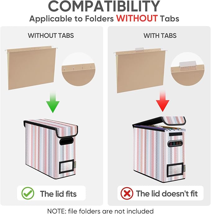 BALEINE File Organizer Box with Lid, Collapsible File Folder Organizer with Plastic Slide, Hanging File Folder Box for Office Document Storage (2 Pack, Color Stripe, S)-DeskLoop Office