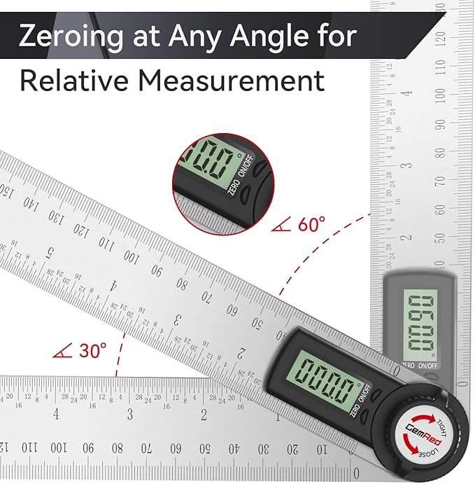 GemRed 82305 Digital Angle Finder Protractor (Stainless steel 300mm)-DeskLoop Office