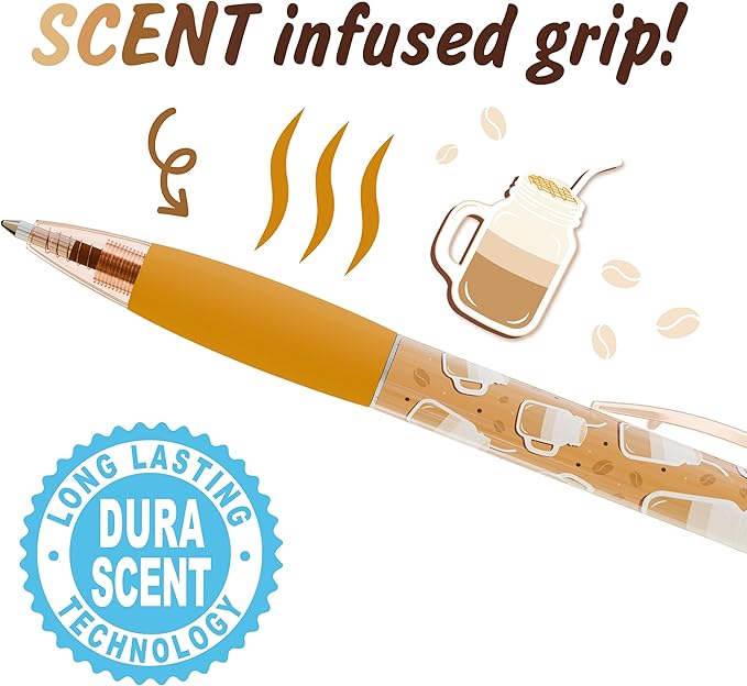 Coffee Smens - Gourmet Coffee-Scented Gel Pens, Black Ink, Medium Point, 6Pack Variety Set