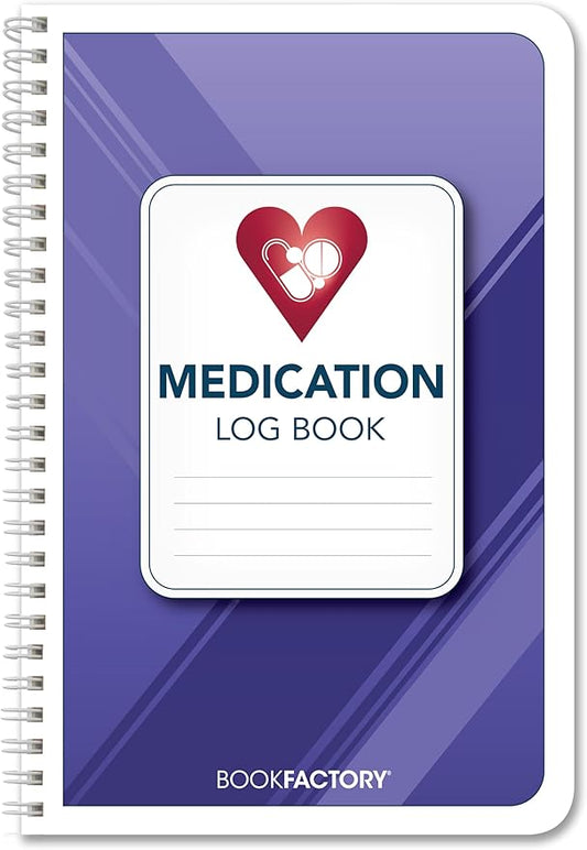 BookFactory Medication Log Book Daily Medicine, Pills, Drug, Prescription, Medications and Reaction Tracking Record Journal Logbook - Wire-O, 110 Pages, 6'' x 9'' LOG-110-69CW-PP(Medication)-DeskLoop Office