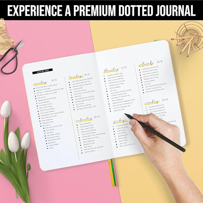 Scribbles That Matter A5 Bullet Dotted Journal Notebook | Vegan Hard Cover, 120gsm bleedproof thick paper, 150 pages, 5.75 x 8.5in, 2 bookmarks, tab stickers, penloop | For Work | Brown-DeskLoop Office