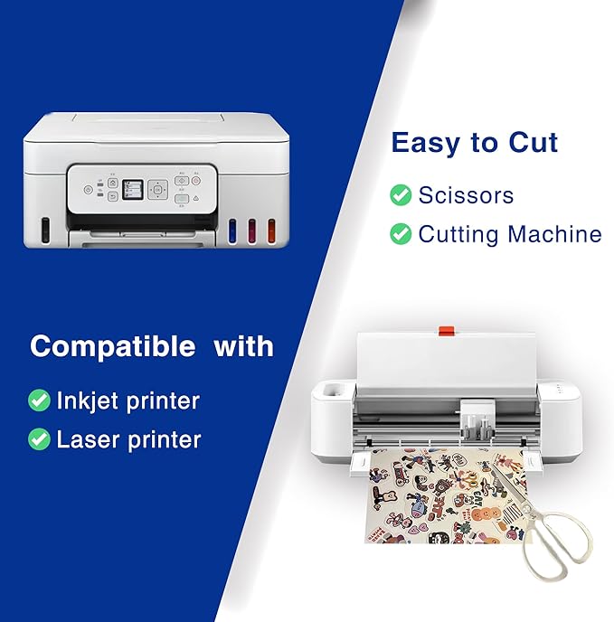 11x17 Printable Vinyl Sticker Paper Waterproof, Removable Self Adhesive Vinyl Sticker Sheets for Inkjet and Laser printer, 30 Pack, Tabloid Size, Matte White-DeskLoop Office