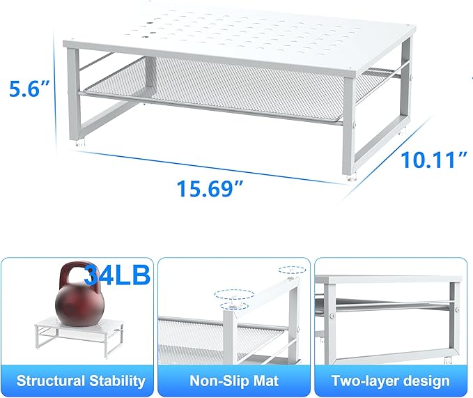 gianotter 2-Tier Metal Monitor Stand Riser, Desk Accessories & Workspace Desk Organizers, Office Desk Storage Organizer for Office Supplies (White)-DeskLoop Office