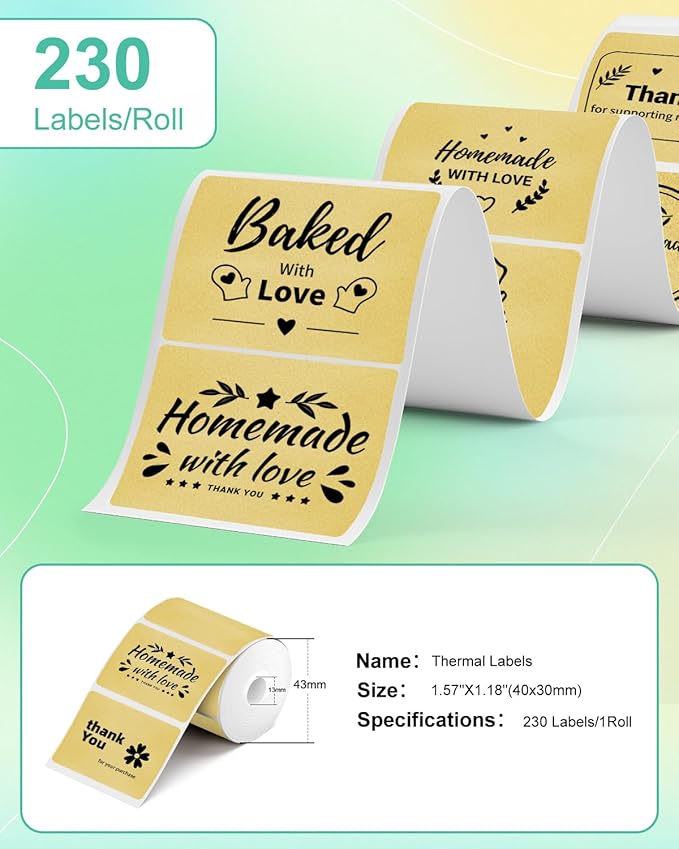 Square Thermal Label Compatible with M100/M110/M120/M260/M220/M150, 1.57'' x 1.18'' (40 x 30 mm), Sticker Thermal Labels for Logo/Thank You Label/Small Business/,230Pcs/Roll-DeskLoop Office