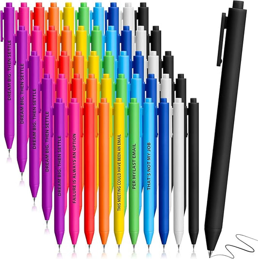 Epakh 50 Pcs Funny Pens Inspirational School Pens Bulk Positive Motivational Quotes on Ballpoint, Black Ink Pen for Adults Back to Schools Gift from Teacher(Motivational,Bright Colors)-DeskLoop Office