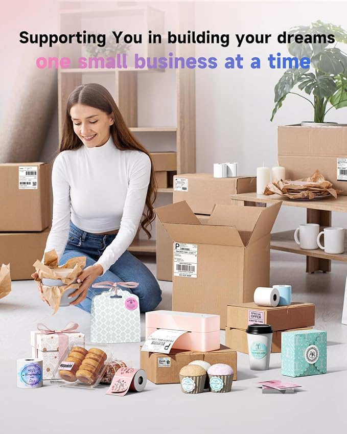 Bluetooth Thermal Label Printer Pink, Wireless 4x6 Thermal Shipping Printer Pink for Small Business & Shipping Package, Desktop Printing, Compatible with Amazon, Ebay, Shopify, Etsy, USPS-DeskLoop Office
