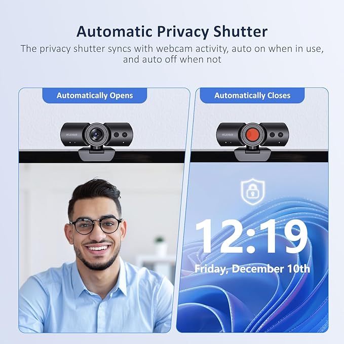 NexiGo HelloCam Pro, Webcam with Windows Hello, 1080P 60FPS Autofocus, True Privacy, Automatic Electronic Shutter, Computer Camera, Microphone, Facial Enhancement, HD USB Web Cam-DeskLoop Office