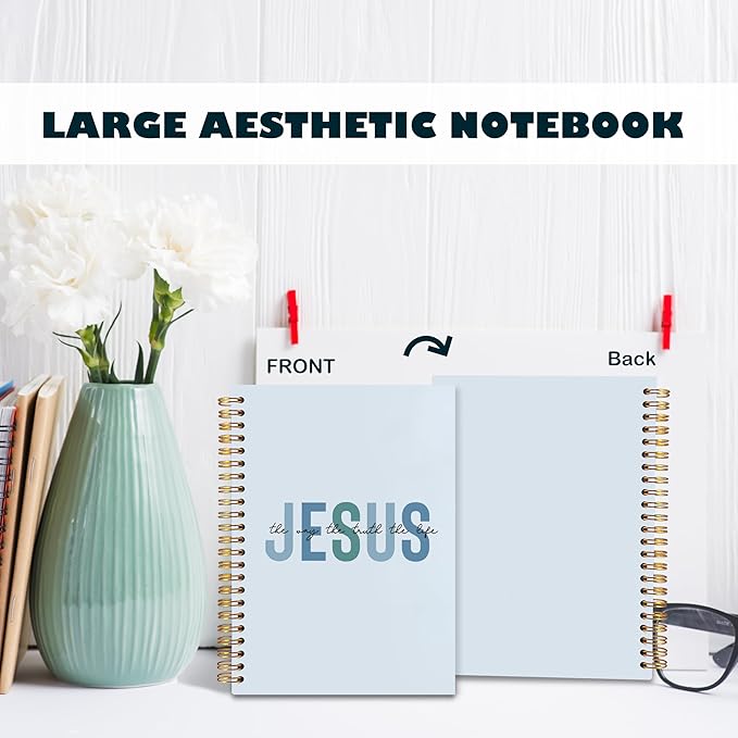 Boho Christian Notebook Journal, Christian Gifts for Women, Bible Notebooks for Note Taking, Bible Journaling Notebook, Jesus the Way the Truth the Life Hardcover Spiral Notebook 5.5x8.3 blue-DeskLoop Office
