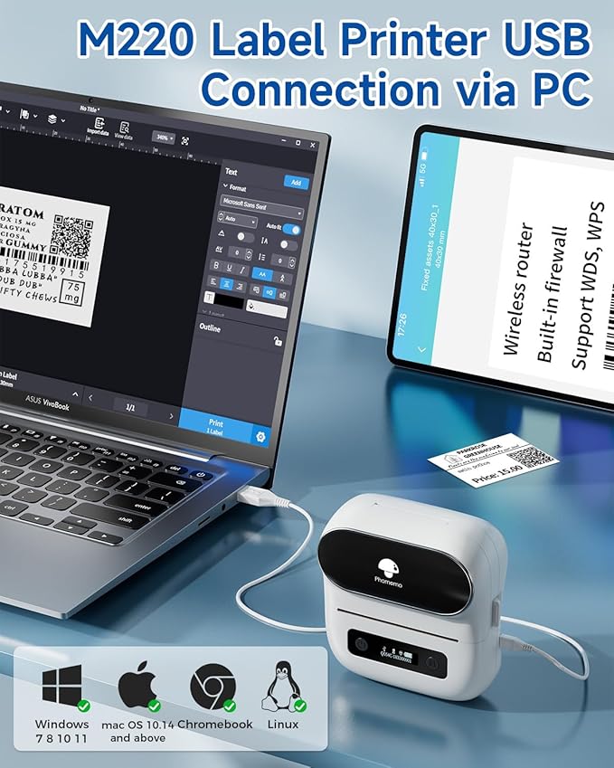 Phomemo M220 Label Maker, New Flagship 3.14 Inch Bluetooth Portable Thermal Label Printer for Barcode, Address, Labeling, Mailing, File Folder, Easy to Use, Support Phone&PC-DeskLoop Office