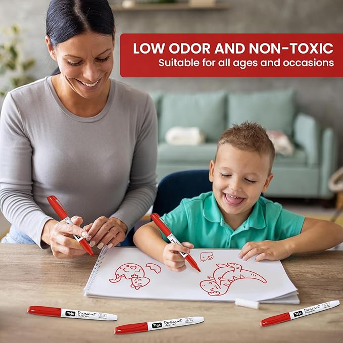 Permanent Markers Fine Tip, 30 Pack Red Quick-Drying and Fade-Resistant Permanent Markers Bulk Set for Writing and Drawing on Wood, Plastic, Metal, Glass, Stone, Ideal for Office School Supplies-DeskLoop Office