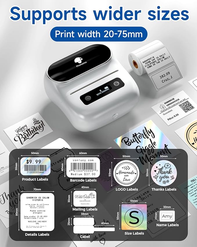 Phomemo M220 Label Maker, New Flagship 3.14 Inch Bluetooth Portable Thermal Label Printer for Barcode, Address, Labeling, Mailing, File Folder, Easy to Use, Support Phone&PC-DeskLoop Office