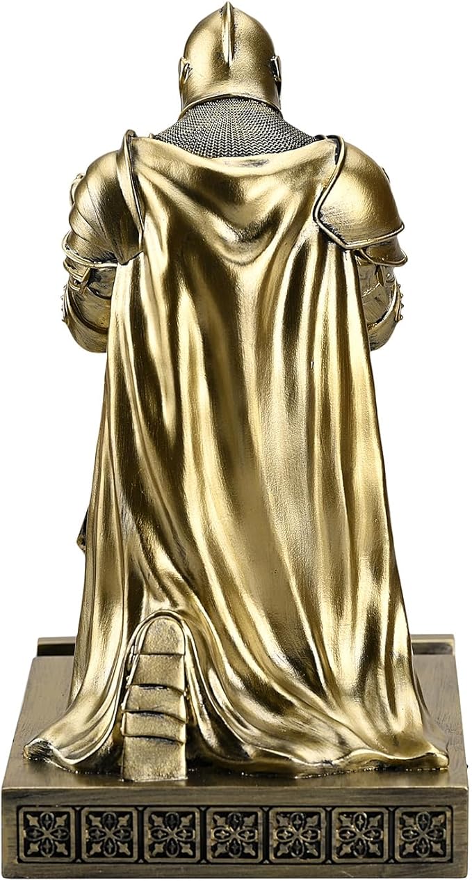 Medieval Armored Warrior Wearing Outerwear, Mobile Phone Stand Knight Pen Holder Desk Organizers, Resin Bookends Paperweight with a Letter Opener for Desk (Bronze)-DeskLoop Office