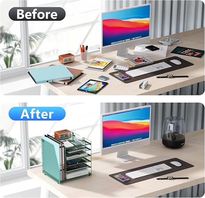 gianotter Desk Organizers and Accessories, 6-Tier Paper Organizer with Magazine rack, File Organizer for Desk, Office Accessories & Workspace (Green)-DeskLoop Office