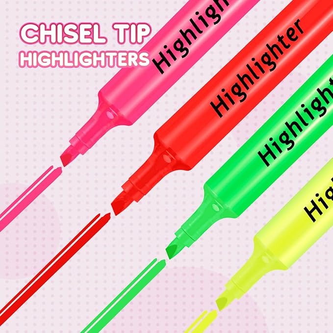Qilery 24 Pack Tank Style Highlighters Chisel Tip Highlighters Bulk Colored Markers for Adult Coloring, Home Office Supplie(Pink)-DeskLoop Office