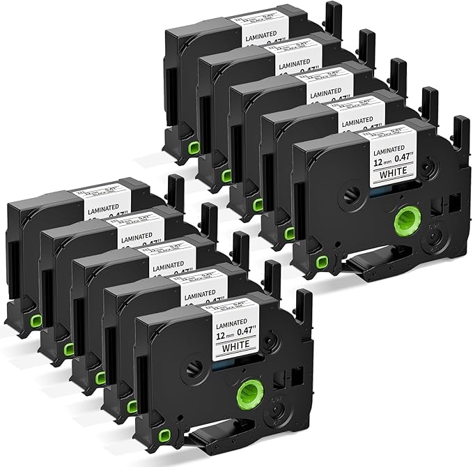 Airmall Replace for Brother Label Maker Tape TZe-231 TZe TZ Tape 12mm 0.47 Inch Laminated White TZe231 Black on White Compatible with Brother P-Touch 1/2" PT-D210 D220 H110 D400 D410 1280, 10-Pack-DeskLoop Office