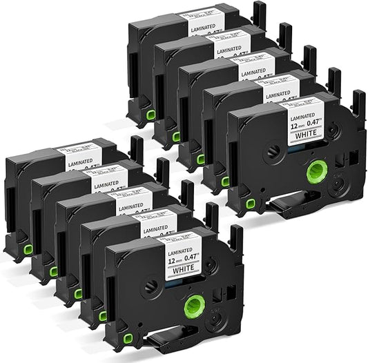 Airmall Replace for Brother Label Maker Tape TZe-231 TZe TZ Tape 12mm 0.47 Inch Laminated White TZe231 Black on White Compatible with Brother P-Touch 1/2" PT-D210 D220 H110 D400 D410 1280, 10-Pack-DeskLoop Office