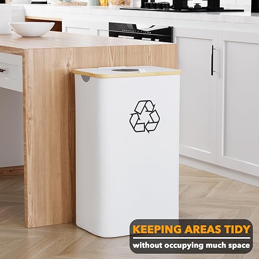 SpaceAid Recycling Bin for Kitchen 26 Gallon, 100L Recycle Bin with Lid and 2 Reusable Inner Bags, for Bottle Can Glass Plastic Stickers, White-DeskLoop Office