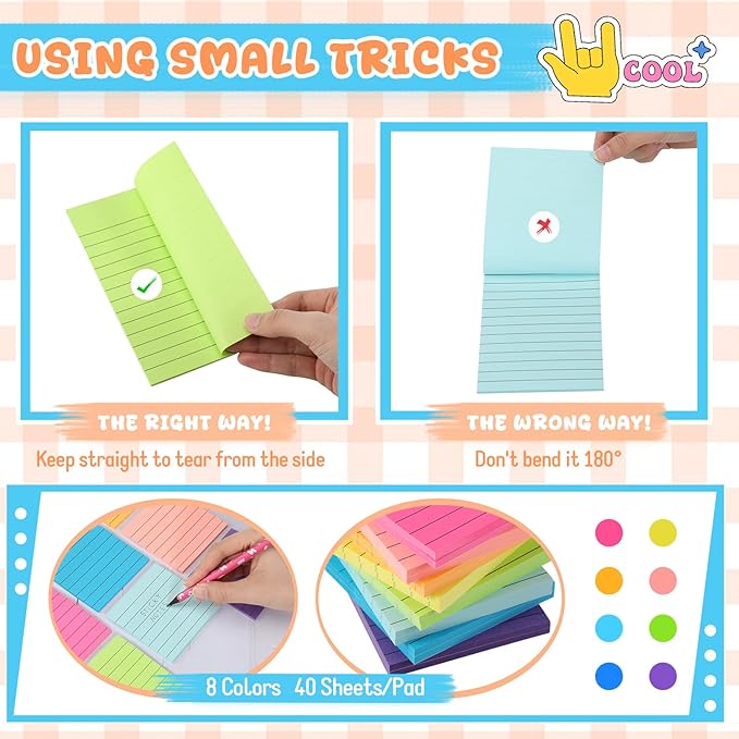 Leinuosen 64 Pack Lined Sticky Notes Self Stick Notes with Lines Bright Assorted Colors Sticky Pad for Home Office Products Post Memos, 2560 Sheets-DeskLoop Office