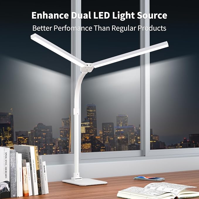 Desk Lamp Architect Task Dual Head Modern Flexible Gooseneck Tall Dimmable Light for Home Office, 5 Color Modes,Remote Control, 1500lm 24W Extra Bright Lighting-DeskLoop Office