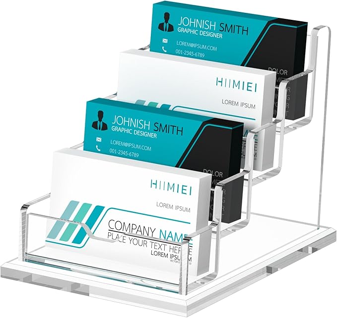 HIIMIEI Acrylic Business Card Display, Multiple Card Holder for Office, Home, Restaurant - 4 Slot 4 Tier-DeskLoop Office
