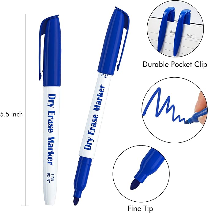 Dry Erase Markers, 100 Bulk Pack Blue Whiteboard Markers with 2 Eraser, Fine Point Dry Erase Markers Perfect For Writing on Whiteboards, Dry-Erase Boards,Mirrors for School Office Home-DeskLoop Office