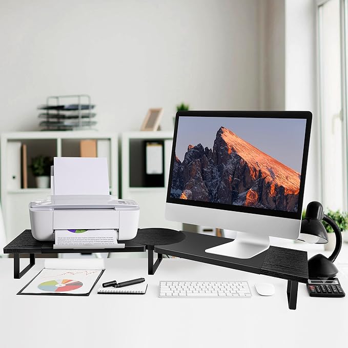 Dual-Monitor Stand for Desk - Large Adjustable Length and Angle Riser for 2 Monitors, Double Computer Desktop Organizer, Shelf for TV, Laptop, Printer-DeskLoop Office
