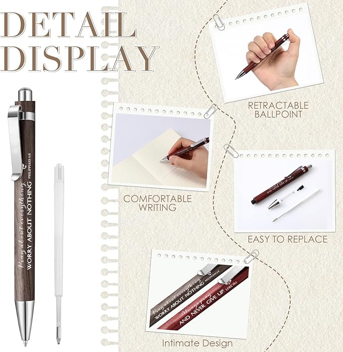 50 Pack Bible Verse Bamboo Retractable Ballpoint Pens Christian Inspirational Bible Verse Ballpoint with Black Ink Pen for Journal Writing Office Supplies Religious Gifts for Men Women(Wood Color)-DeskLoop Office