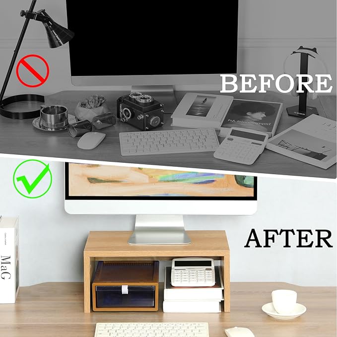 TEAMIX Higher Monitor Stand Riser, Wood Monitor Riser with Storage for Desk Small Monitor Stand TV/Screen/PC/Laptop Riser Computer Stand Desktop Shelf-DeskLoop Office