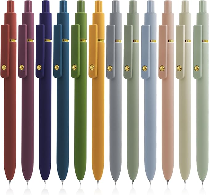 Gel Pens, 12 Pcs Black Ink Pens for Women, 0.5mm Fine Point Smooth Writing Pens, High-End Series Retractable Pens for Journaling Note Taking (12 Pcs Gold Morandi and Vintage)-DeskLoop Office
