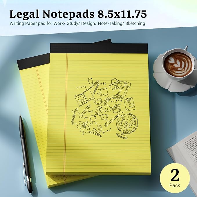 Roneky Legal Pads 8.5 x 11 Yellow Note Pads, 2 Pack College Ruled Notepads 8.5 - Image 7