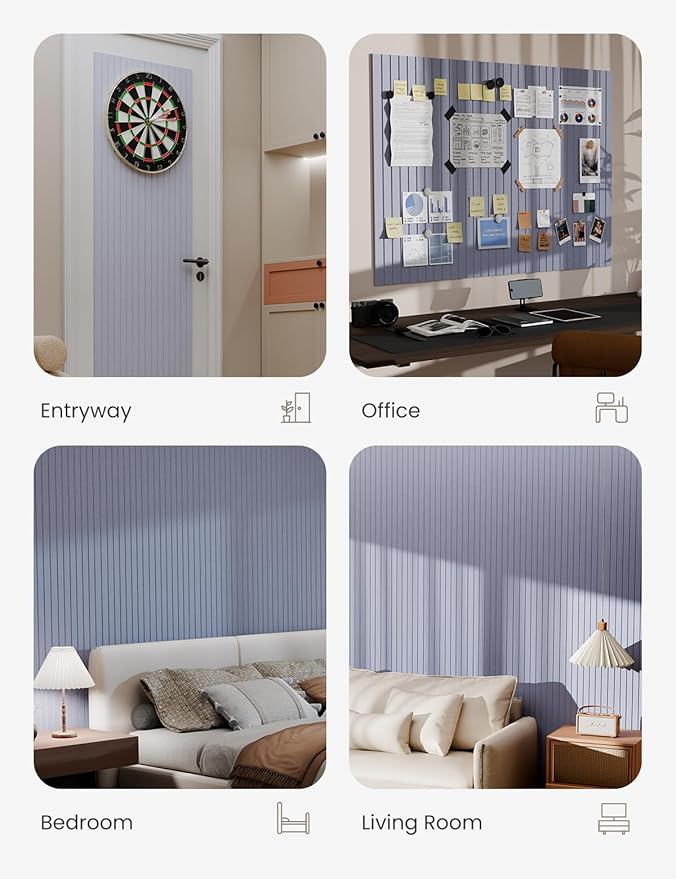 Bumusty Large Cork Board Alternative-47 x35 Felt Bulletin Board Tiles, with 30 Pushpins, 70 Adhesive Tabs, 12-Pack Slat Wall Paneling, Cork Boards for Office Push Pin Board Felt Board-Soft Periwinkle-DeskLoop Office