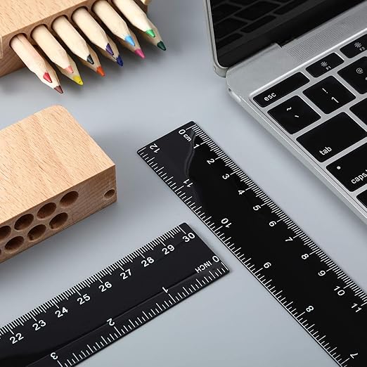 50 Pack Black Plastic Ruler, 12 Inch Standard/Metric Rulers Straight Ruler Measuring Tool for Student School Office (Black)-DeskLoop Office