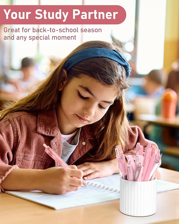 Four Candies 14Pack Pastel Gel Ink Pen Set,Cute Retractable 0.5mm Fine Point Pen,Note Taking Aesthetic Pens,12 Pack Black Ink Pens with 2Pack Highlighter, Smooth Writing Pens for School, Office (Blue)-DeskLoop Office