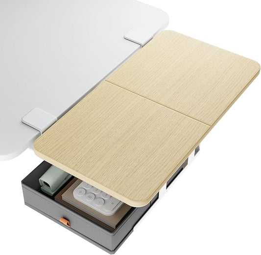 Desk Extender Tray, 24" x 12" Clamp On Desk Shelf, Desk Extension with Storage Drawer, Table Desk Arm Rest, Clamp On Keyboard Tray for Office and Home, Workstation Organizer, Medium, Wood-DeskLoop Office