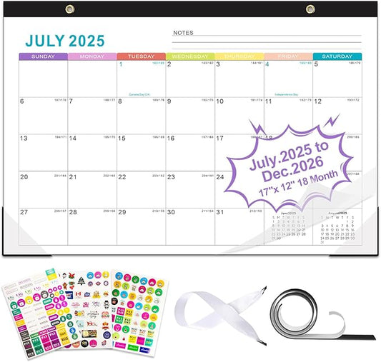 Gannyfer 2025-2026 Desk Calendar, Fridge Calendar Magnet, 18 Monthly Large Yearly Desktop/Wall Calendar, July 2025 - Dec 2026, with Plastic Cover Hanging String Corner Protectors, 17" x 12", Organizers for Office, Home and School (3 Sticker)-DeskLoop Office