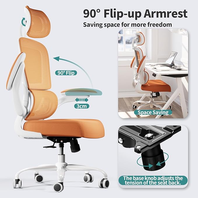 TRALT Office Chair Ergonomic Desk Chair, 330 LBS Home Mesh Office Desk Chairs with Wheels, Comfortable Gaming Chair, High Back Office Chair for Long Hours (Orange)-DeskLoop Office