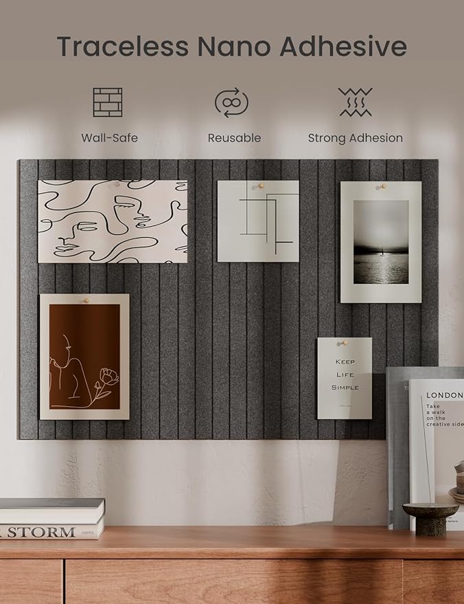 Bumusty Large Cork Board Alternative-36 x24 Felt Bulletin Board Tiles, with 30 Pushpins, 40 Adhesive Tabs, 6-Pack Slat Wall Paneling, Cork Boards for Office Push Pin Board Felt Board-Charcoal Gray-DeskLoop Office