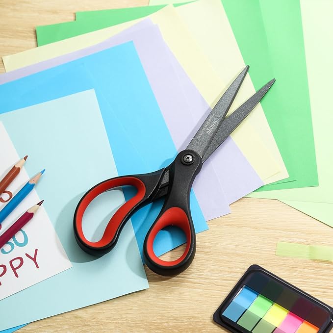 LIVINGO 3 Pack Titanium Scissors All Purpose - Non Stick Stainless Steel Sharp Scissors Set Heavy Duty for Office School Sewing Crafting Cutting Fabric Paper, Comfortable Grip, 5”, 7” & 8”-DeskLoop Office