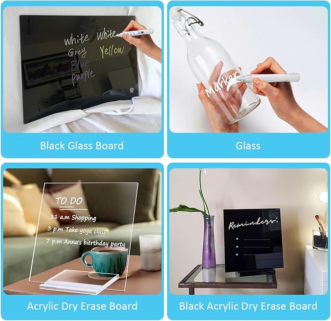 White Dry Erase Markers for Black Glass Board, 2-in-1 Premium Reversible Dual Tip - Bullet & Fine Point, Erasable Blackboard Chalkboard Liquid Chalk Markers Pens, 10 Pack-DeskLoop Office