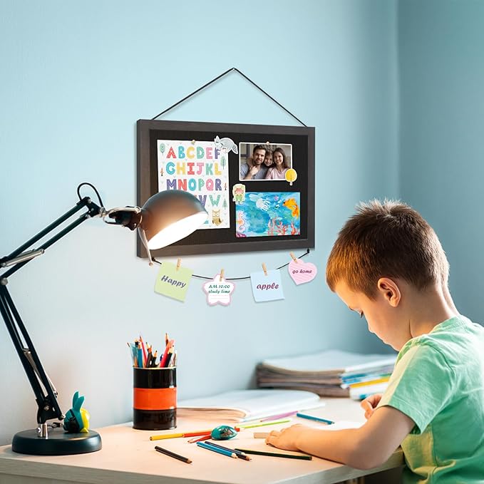 Miratino 2pcs Pin Board Bulletin Board, 16 "x11 Black Linen Cork Boards for Walls with Black Frame,Vision Board for Home Kitchen School Office Decor-DeskLoop Office