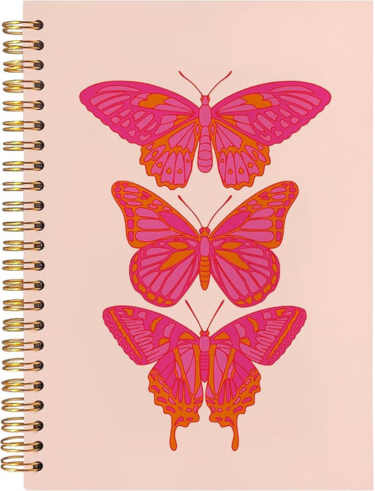 BearCake Hot Pink Preppy Butterfly Journal Notebook, Aesthetic Notebooks, Butterfly Gifts for Women, Pink Office Supplies, Pink Desk Accessories for Women Office, Hardcover Spiral Notebook 5.5x8.3-DeskLoop Office