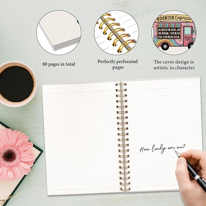 JXREQ Trendy Bookstore Notebook, Bookish Gifts Journal Notebook, Reading Journal for Book Lovers, Gifts for Readers Books Lovers Women, Bookish Express Spiral Notebooks 5.5x8.3-DeskLoop Office