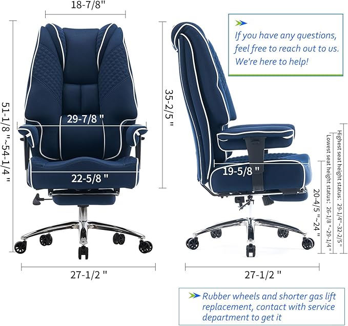 Big and Tall Office Chair 400lbs Wide Seat, Leather High Back Executive Office Chair with Foot Rest, Ergonomic Chairs Lumbar Support for Lower Back Pain Relief (Mesh Dark Blue)-DeskLoop Office