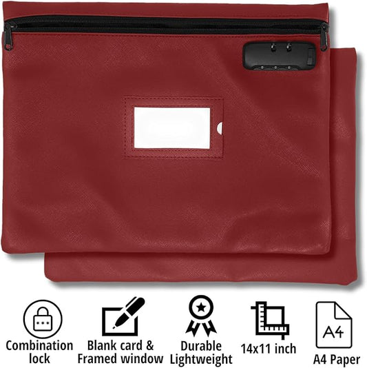 Notary Bag with Lock | 14x11 inch | Burgundy | Zipper Notary Supplies Bag | Locking Notary Bag for Notary Kit, Stamp, Embosser, Ink Pad, and Valuables | Locking Document Bag | Journal Carrying Case-DeskLoop Office